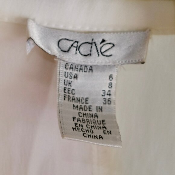 Cache Cream Ruffle Front Blouse with Cuffs and Rhinestone Buttons - Size 6 - Picture 4 of 7